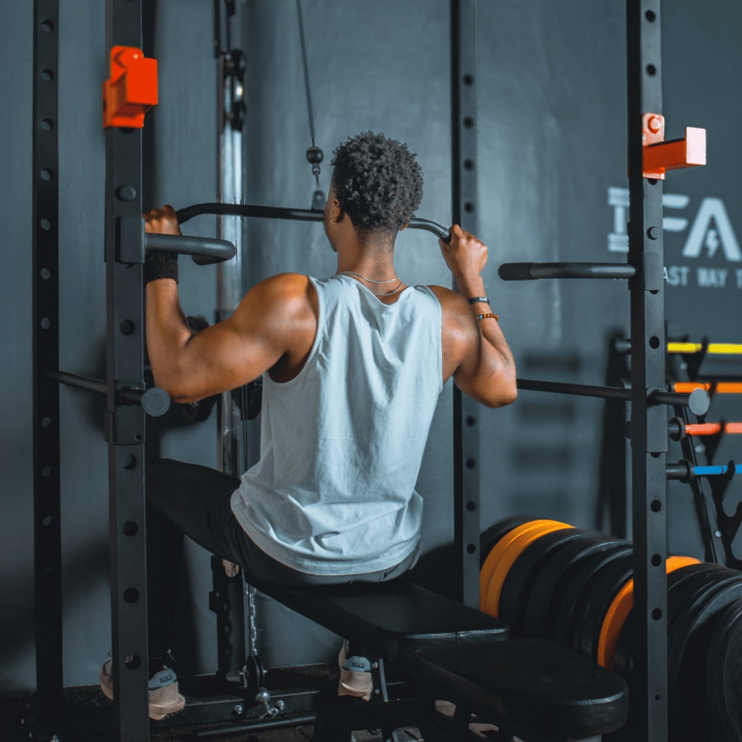 Rovix 1000LBS Multi-Functional Barbell Rack Squat Power Cage With Weight Bench (SAK35822)