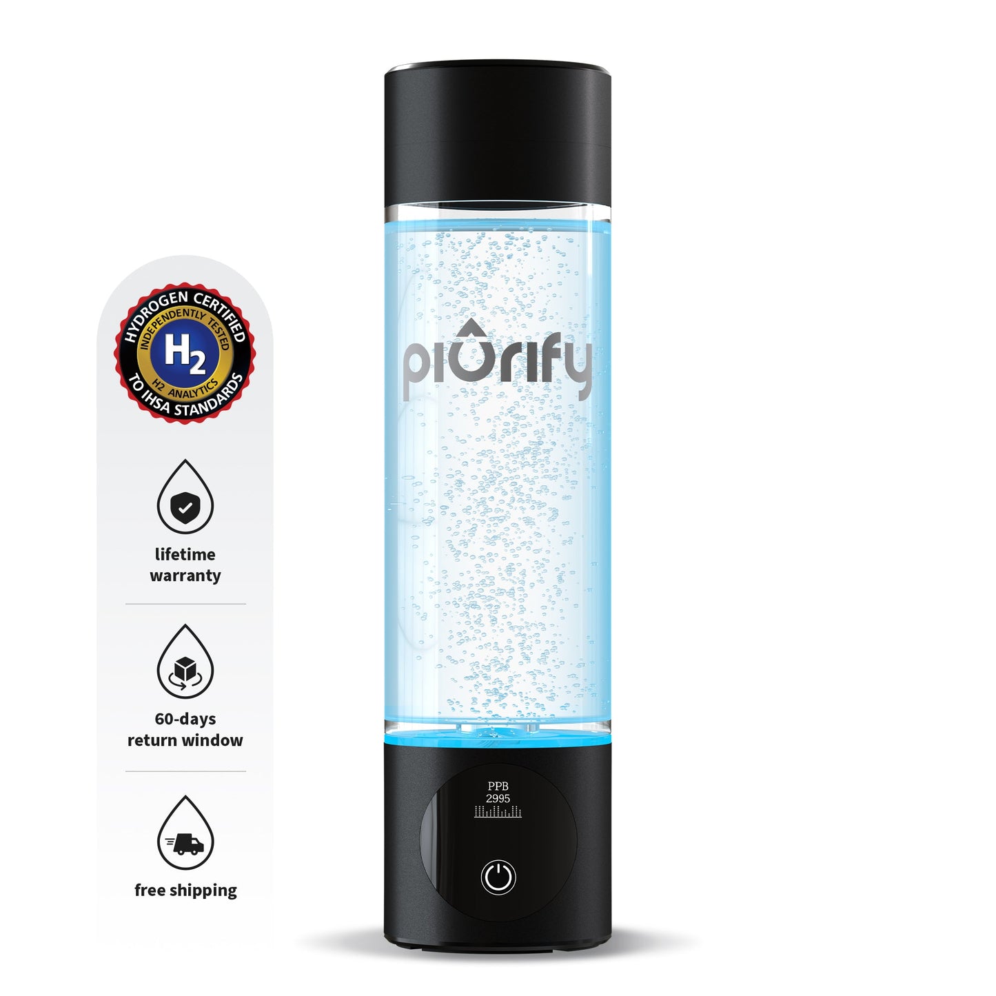 PIURIFY Hydrogenator® Hydrogen Water Bottle - Black