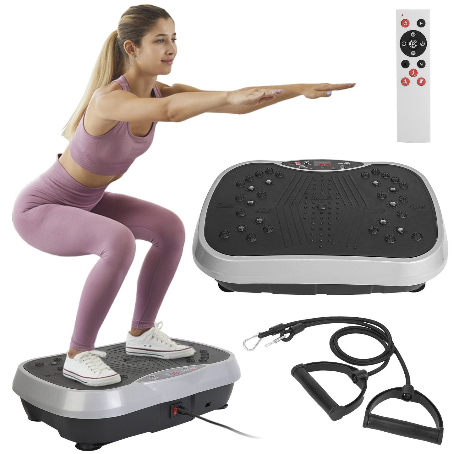 Vibration Plate Exercise Machine With Resistant Bands Remote Control Whole Body Vibration Platform Workout Equipment Home Fitness Training Equipment For Weight Loss Fat Burner