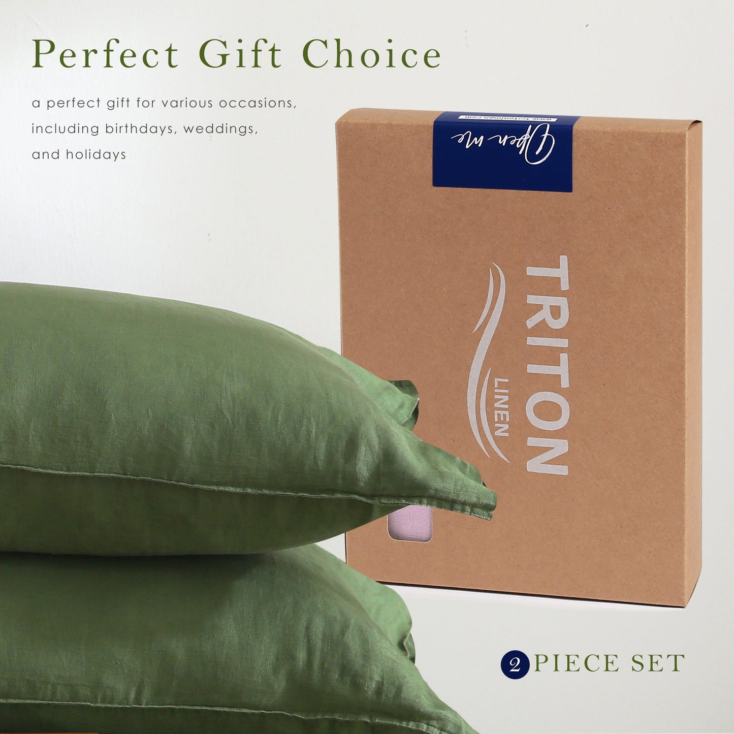 100% Pure French Linen Pillowcases (Set of 2) - Green