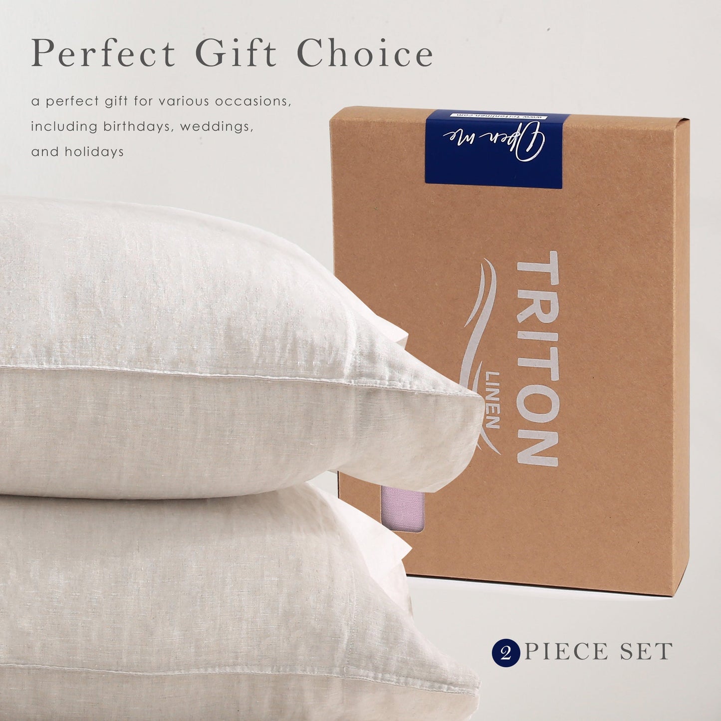 100% Pure French Linen Pillowcases (Set of 2) - Natural Linen