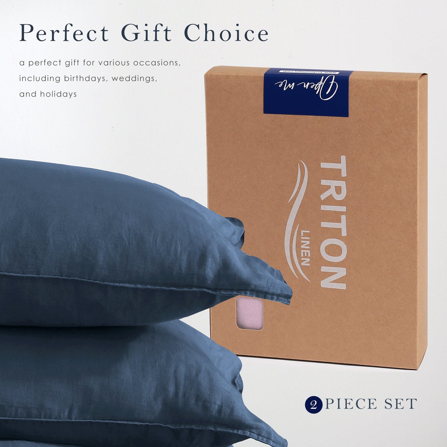100% Pure French Linen Pillowcases (Set of 2) - Navy