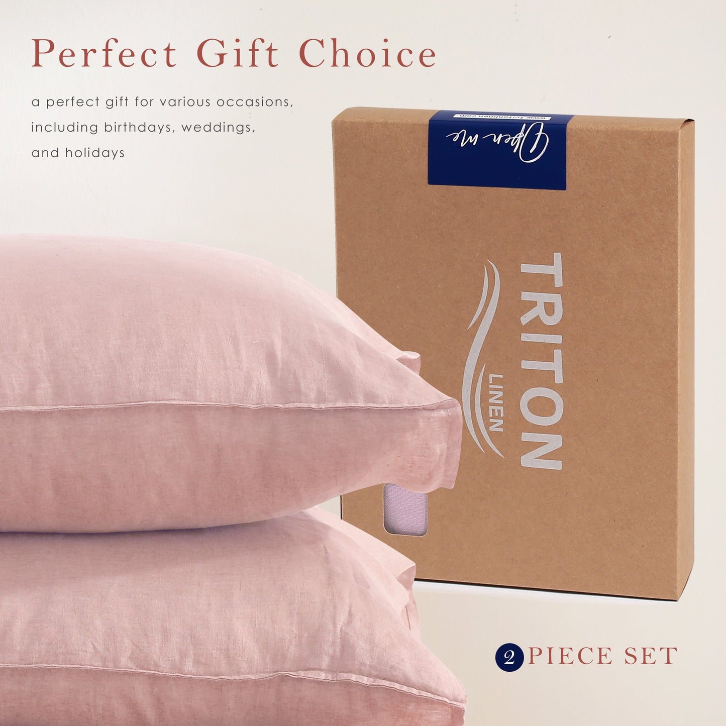 100% Pure French Linen Pillowcases (Set of 2) - Pink