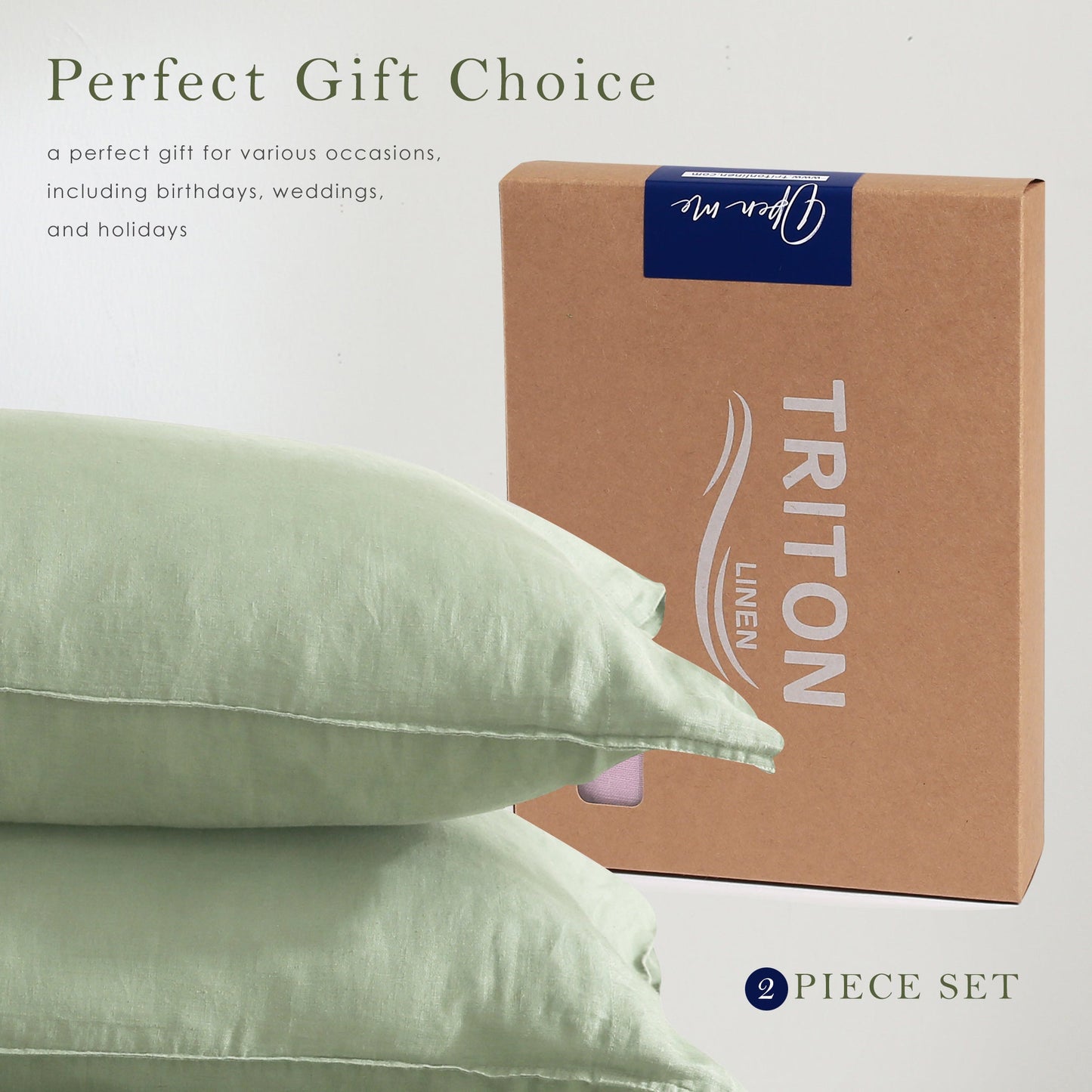 100% Pure French Linen Pillowcases (Set of 2) - Sage