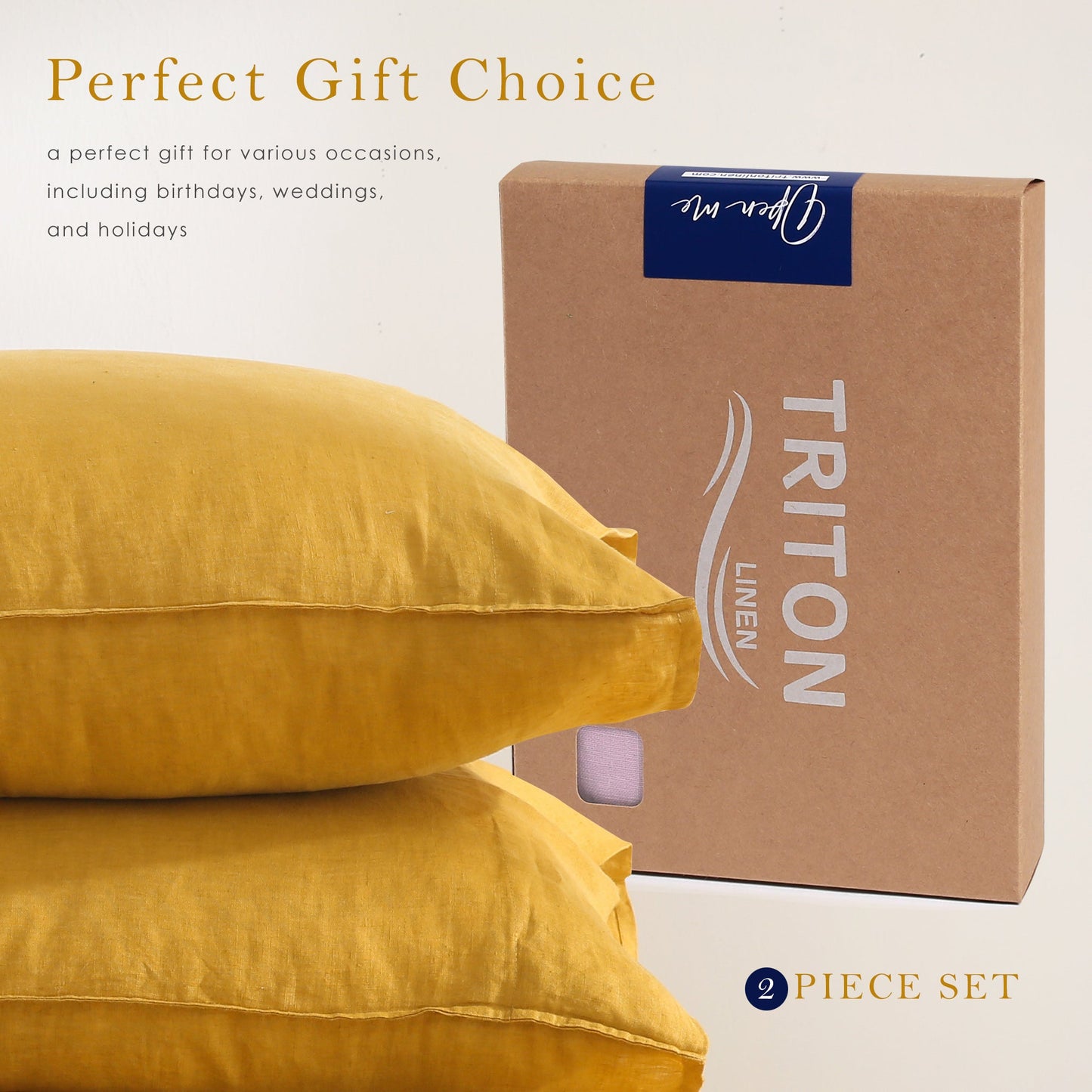 100% Pure French Linen Pillowcases (Set of 2) - Yellow