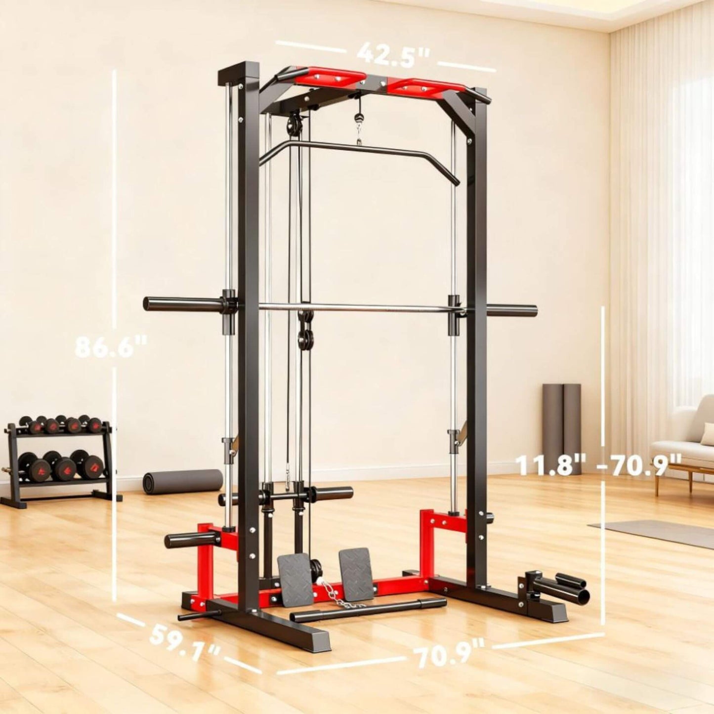 Rovix All-In-One Home Gym Squat Rack With Pull Up And Lat System (SAK95431)