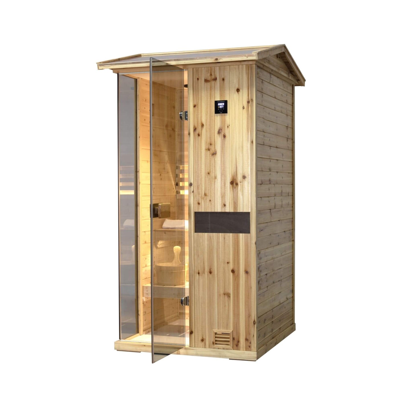 Thermora Nova 1-Person Outdoor Weather-Resistant Traditional Wooden Steam Sauna Room
