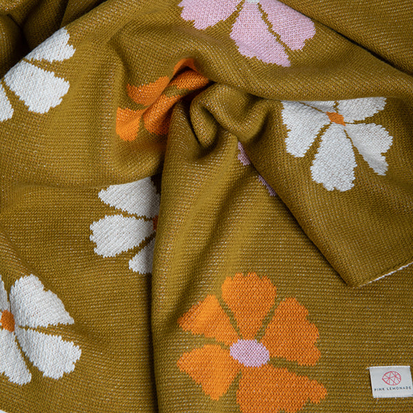Flower Organic Cotton Knit Throw Blanket