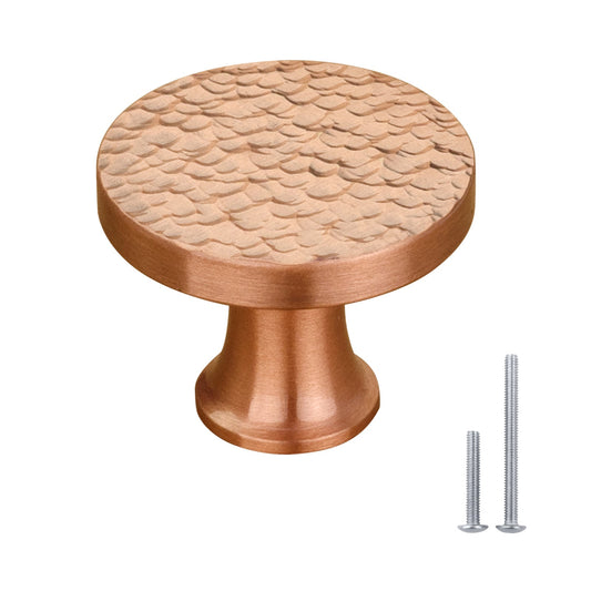 Akicon Hammered Copper Kitchen Cabinet Knobs 1-1/4 inch (32 mm) Diameter 100% Solid Brass Drawer Knob AK01916A-C