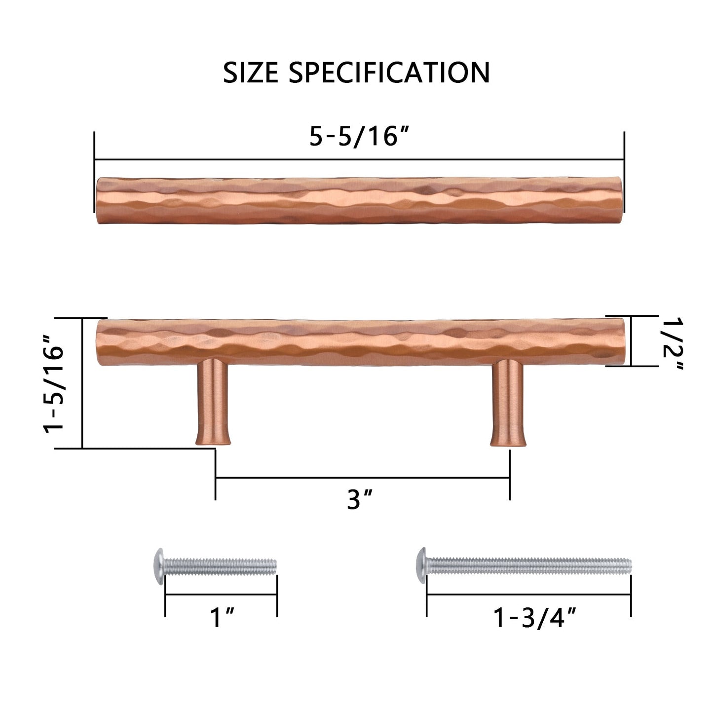 Akicon Hammered Copper Kitchen Cabinet Handles 100% Solid Brass Drawer Pulls