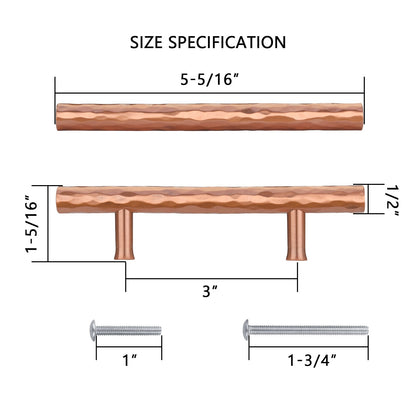 Akicon Hammered Copper Kitchen Cabinet Handles 100% Solid Brass Drawer Pulls
