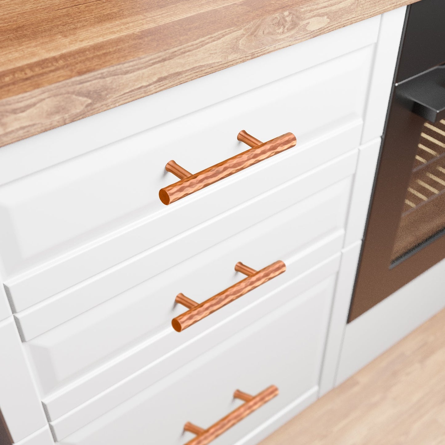 Akicon Hammered Copper Kitchen Cabinet Handles 100% Solid Brass Drawer Pulls