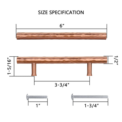 Akicon Hammered Copper Kitchen Cabinet Handles 100% Solid Brass Drawer Pulls