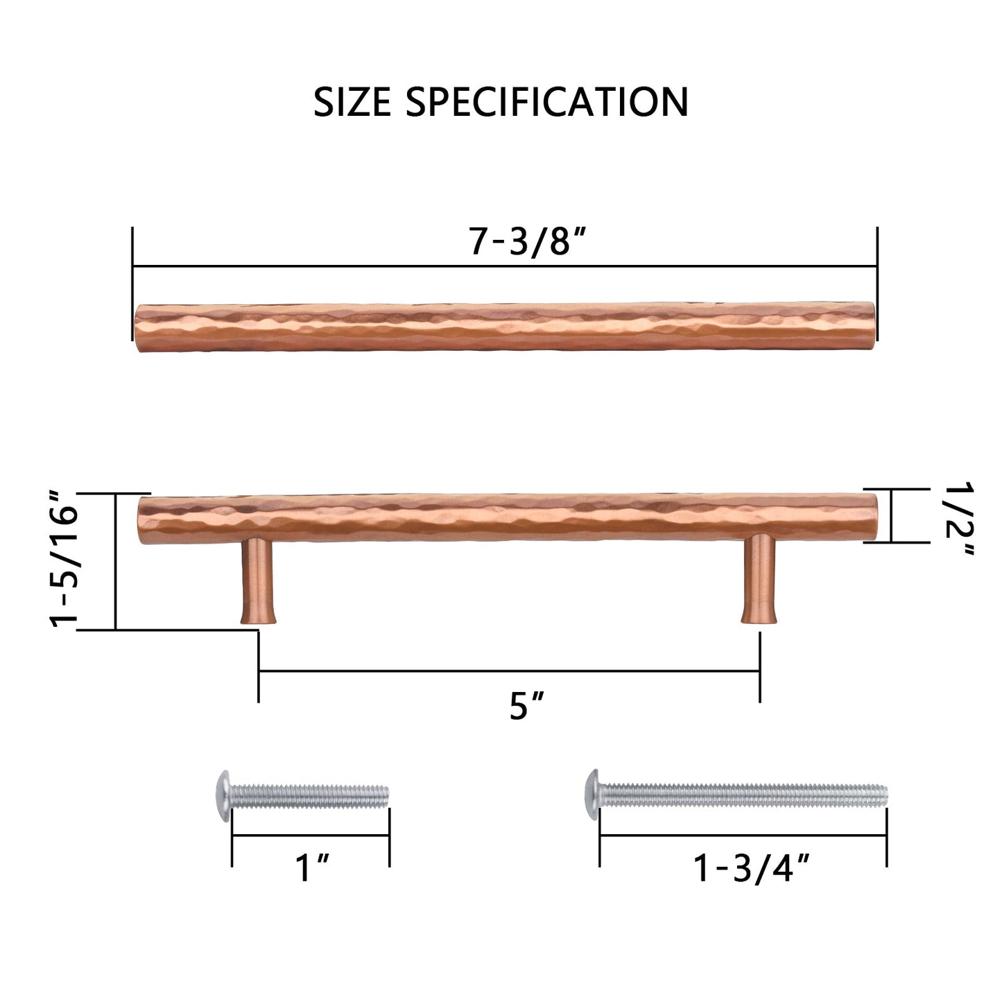 Akicon Hammered Copper Kitchen Cabinet Handles 100% Solid Brass Drawer Pulls
