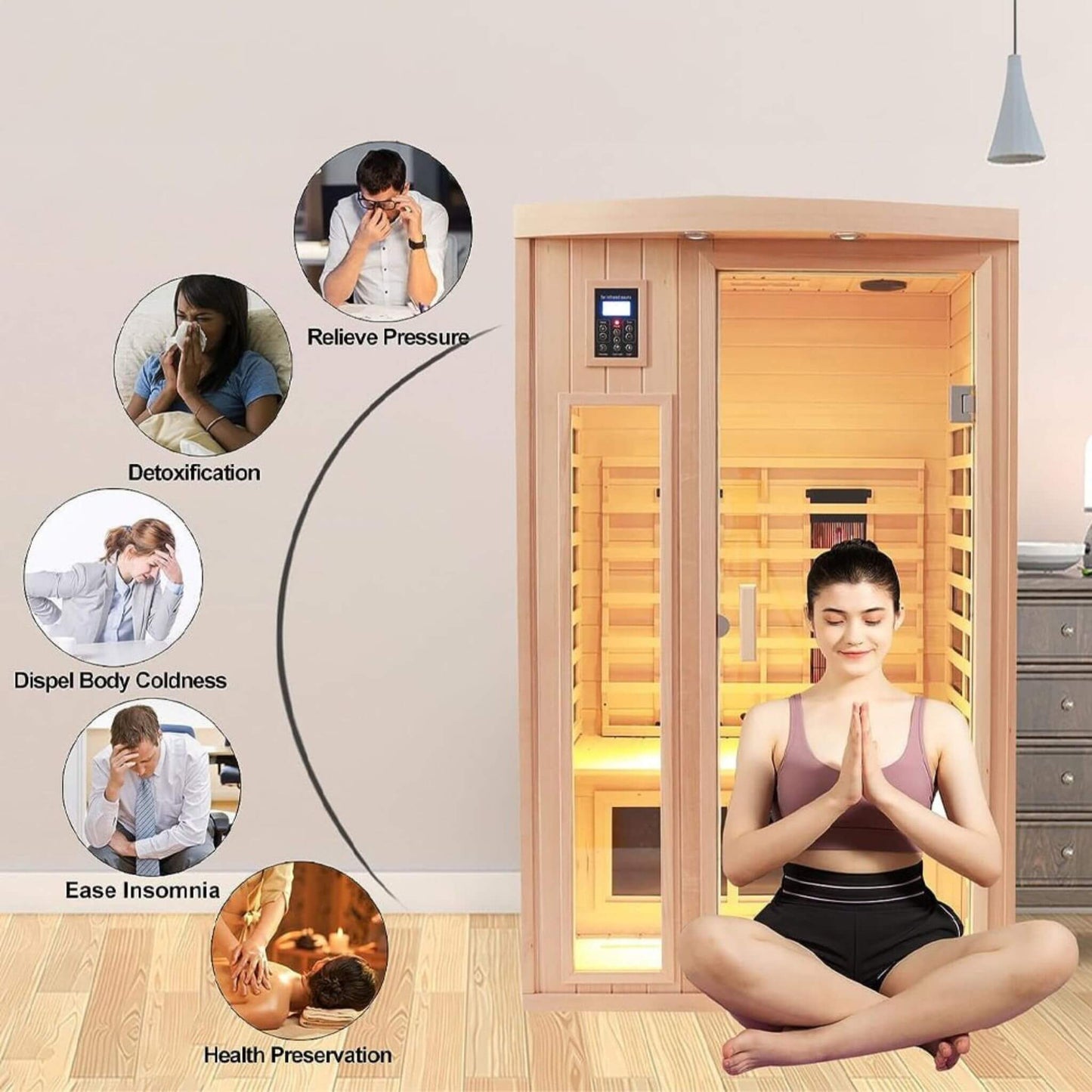 Thermora Premium 2-Person Low EMF FAR-Infrared Heat Wood Home Personal Spa Sauna With Ceramic Heaters, 1760W