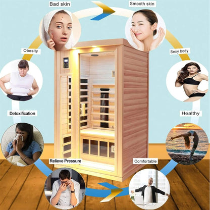 Thermora Premium 2-Person Low EMF FAR-Infrared Heat Wood Home Personal Spa Sauna With Ceramic Heaters, 1760W