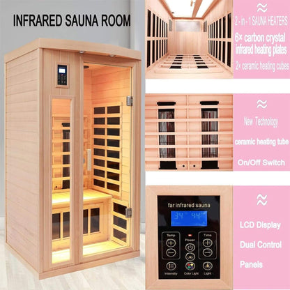 Thermora Premium 2-Person Low EMF FAR-Infrared Heat Wood Home Personal Spa Sauna With Ceramic Heaters, 1760W
