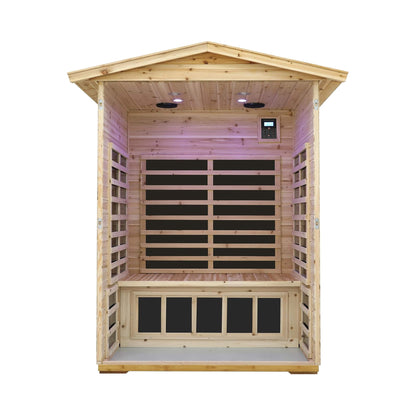 Thermora Luxury 2-Person Outdoor Low EMF Hemlock Infrared Sauna With Bluetooth And Chromotherapy Light
