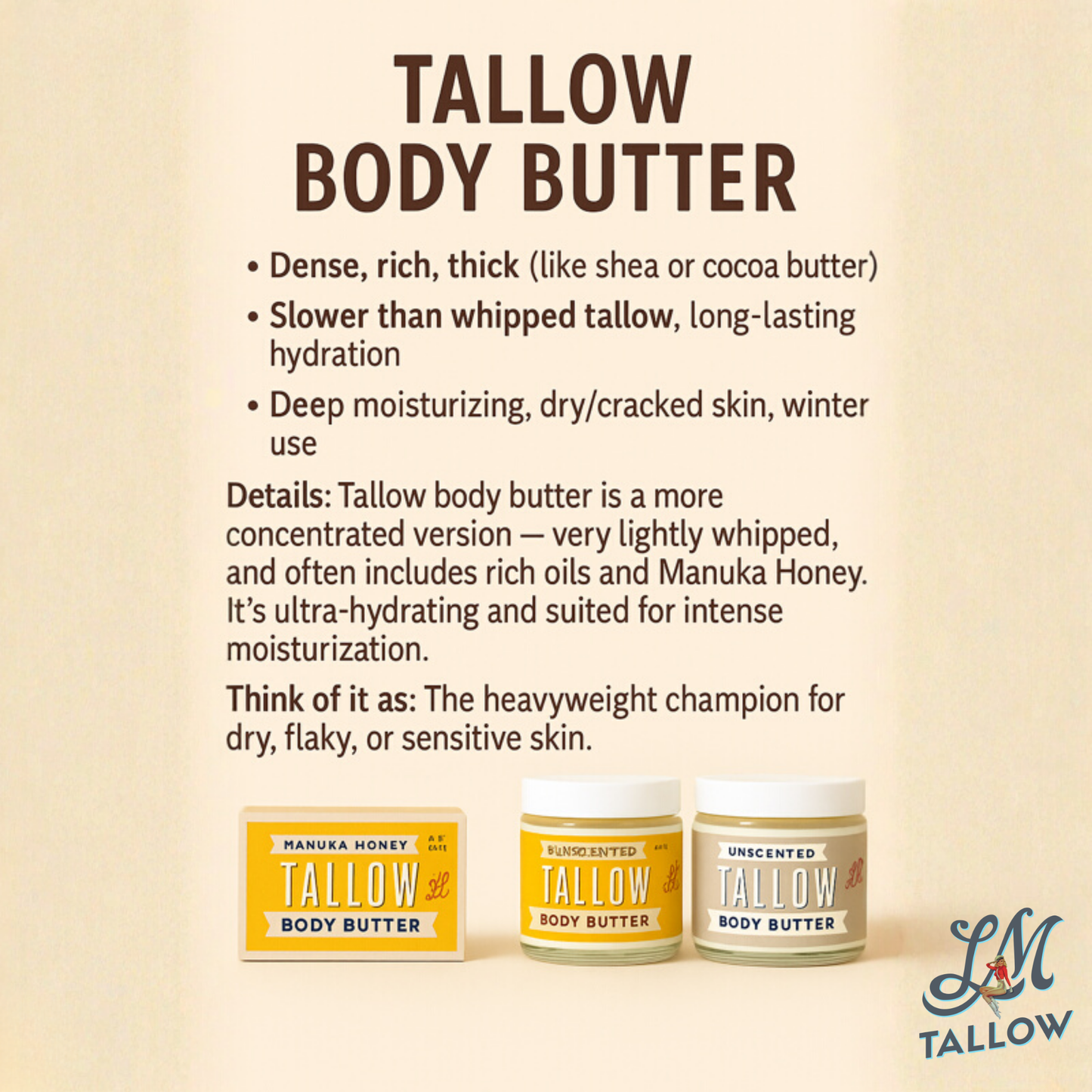 Unscented Tallow Skincare Collection | 4-Piece Gift Set | Grass-Fed Tallow Lotion, Body Butter, Balm & Whipped Moisturizer