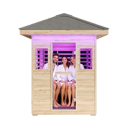 Thermora Zurich 3-Person Low EMF Spruce Wood Outdoor Infrared Sauna With Bluetooth Speakers And LED Lights