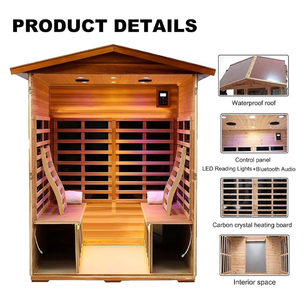 Thermora Premium 4-Person Luxury Low EMF Outdoor FAR Infrared Home Sauna With Bluetooth Audio, 2050W