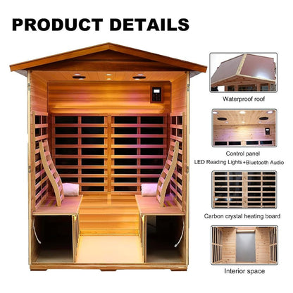 Thermora Premium 4-Person Luxury Low EMF Outdoor FAR Infrared Home Sauna With Bluetooth Audio, 2050W