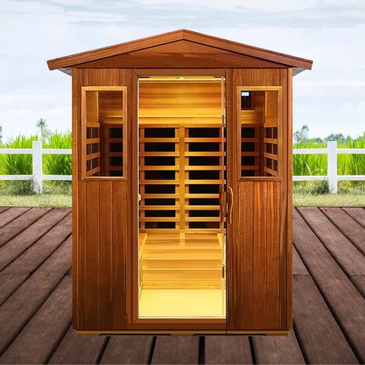 Thermora Premium 4-Person Luxury Low EMF Outdoor FAR Infrared Home Sauna With Bluetooth Audio, 2050W