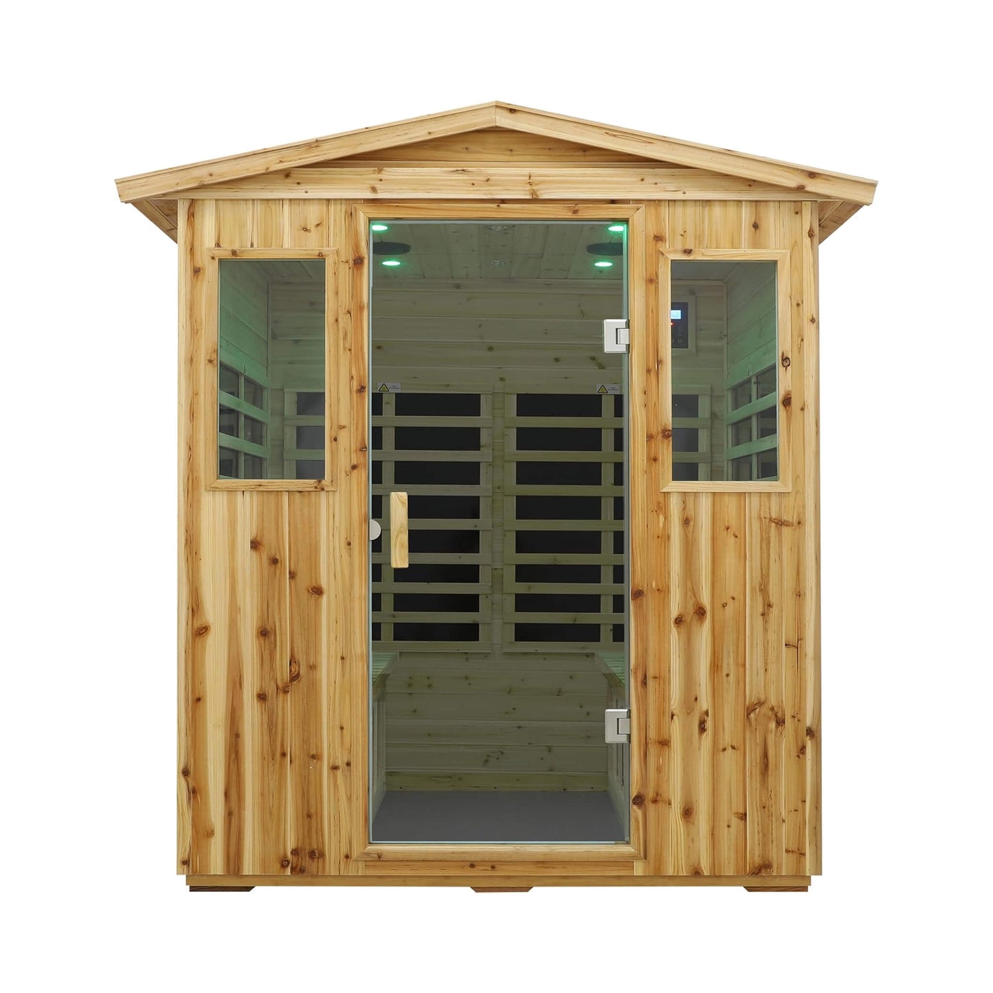 Thermora Deluxe 4-Person Outdoor Infrared Hemlock Sauna With Bluetooth Speakers & LED 0Lighting