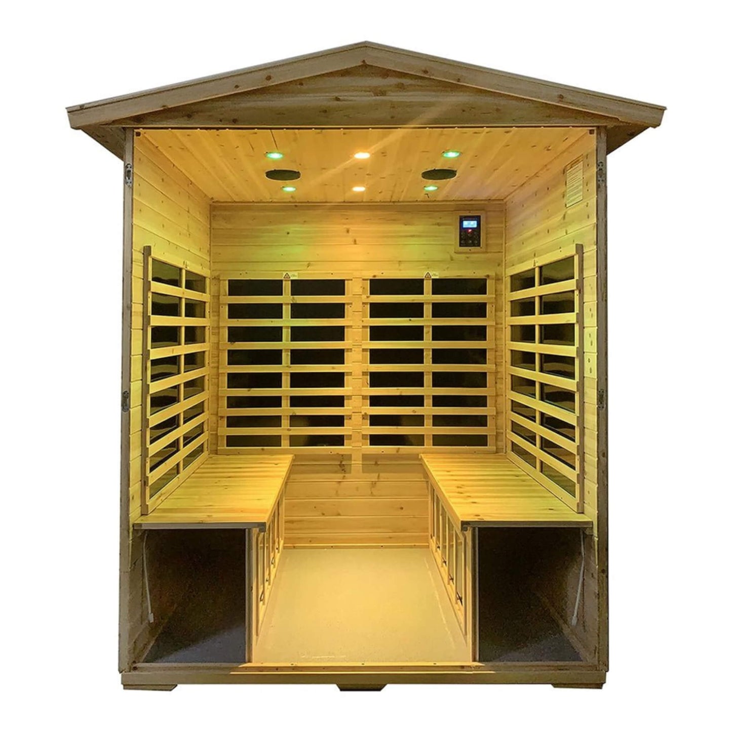 Thermora Deluxe 4-Person Outdoor Infrared Hemlock Sauna With Bluetooth Speakers & LED 0Lighting