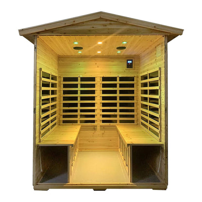 Thermora Deluxe 4-Person Outdoor Infrared Hemlock Sauna With Bluetooth Speakers & LED 0Lighting