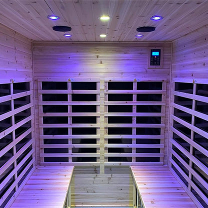 Thermora Deluxe 4-Person Outdoor Infrared Hemlock Sauna With Bluetooth Speakers & LED 0Lighting
