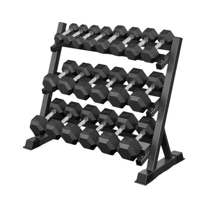 Rovix 450-Pounds Rubber Hex Dumbbell Set With Rack