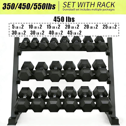 Rovix 450-Pounds Rubber Hex Dumbbell Set With Rack