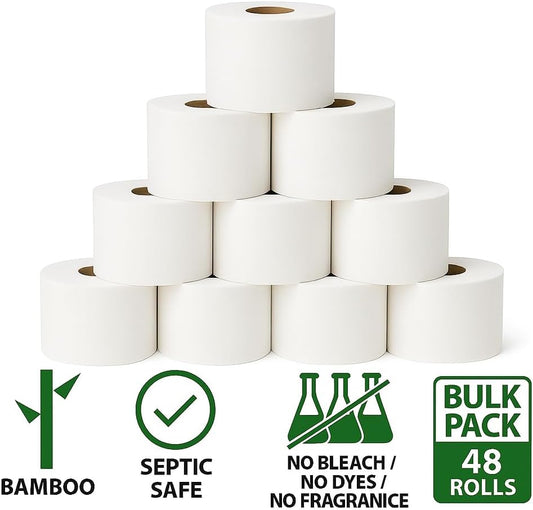 Bamboo Toilet Paper, 48 Rolls – 2-Ply, 1000 Sheets, Bulk for Business, Commercial & Schools