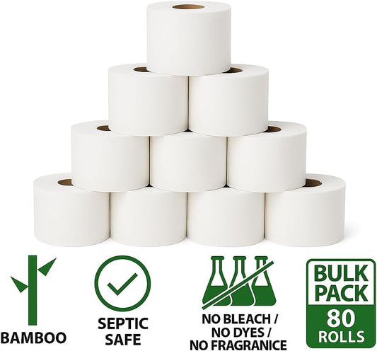 Bamboo Toilet Paper – 80 Rolls, 2-Ply, 550 Sheets, Bulk Supply for Business, Commercial & Schools