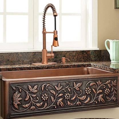 Copper Pre-Rinse Spring Kitchen Faucet, Single Level Solid Brass Kitchen Sink Faucets with Pull Down Sprayer - AK96565C