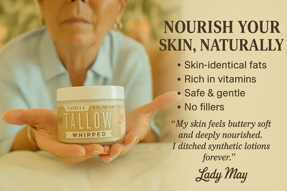 Vanilla Bean Tallow Gift Set - Whipped Moisturizer, Candle, Soap & Eye Cream | Lady May