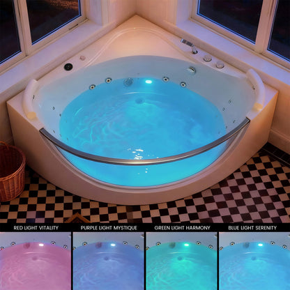 Alora Serenity 59-Inch 2-Person Acrylic Corner Whirlpool 16-Jet Hydro Massage Bathtub With Heater Rainbow Light (SAK70512)