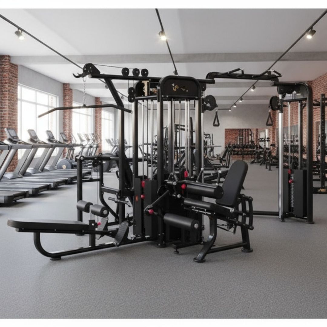 5 Stack Megatron Compact Multi-Gym - Muscle D Fitness - Lat Pull, Low Row, Bench Press, Lat Pull, Leg Ext / Curl