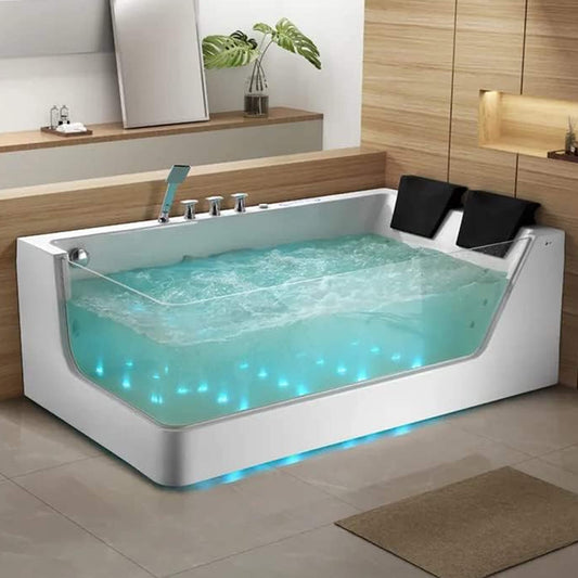 Alora Solstice 71-Inch Luxury 2-Person Acrylic Whirlpool Tub With LED Lights Jets And Faucet (SAK91752)