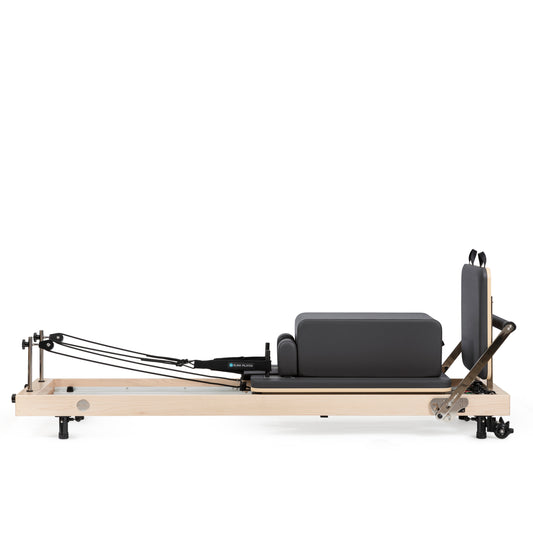 Vertical Pilates reformer in home studio setting