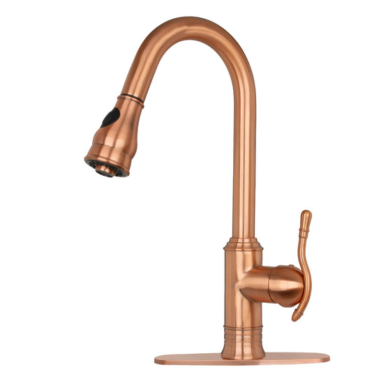 Copper Pull Out Kitchen Faucet, Single Level Solid Brass Kitchen Sink Faucets with Pull Down Sprayer - AK96415-D-C