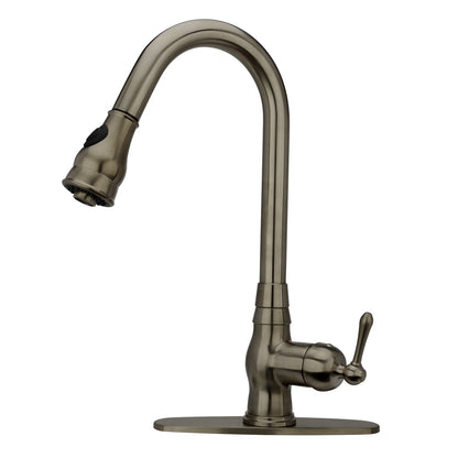 Pull Out Kitchen Faucet with Deck Plate, Single Level Solid Brass Kitchen Sink Faucets with Pull Down Sprayer-AK96418-D-C