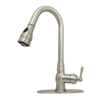 Pull Out Kitchen Faucet with Deck Plate, Single Level Solid Brass Kitchen Sink Faucets with Pull Down Sprayer-AK96418-D-C