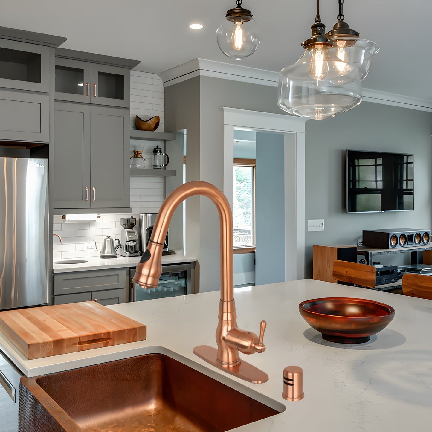 Pull Out Kitchen Faucet with Deck Plate, Single Level Solid Brass Kitchen Sink Faucets with Pull Down Sprayer-AK96418-D-C