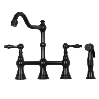 Two-Handles Copper Bridge Kitchen Faucet with Side Sprayer - AK96718C