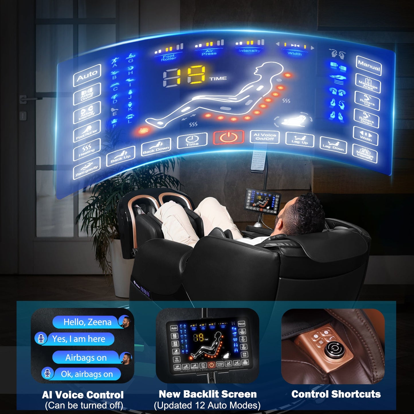 KoziSense 2026 Upgraded A18 3D SL-track Massage Chair - (All Black)