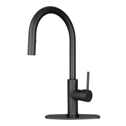 Copper Pull Out Kitchen Faucet with Deck Plate, Single Level Solid Brass Kitchen Sink Faucets with Pull Down Sprayer-AK96416C