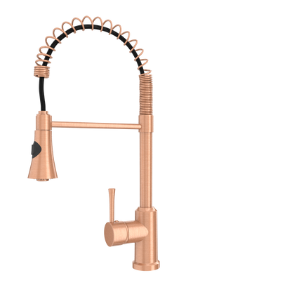 Copper Kitchen Faucet with Soap Dispenser, Single Handle Solid Brass High Arc Pull Down Sprayer Head Kitchen Sink Faucets with Deck Plate