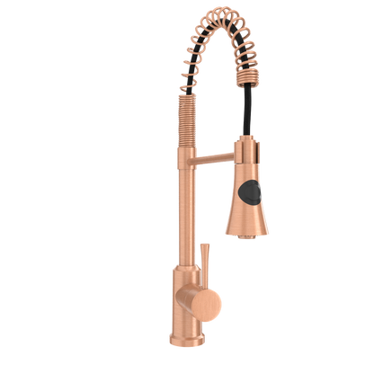 Copper Kitchen Faucet with Soap Dispenser, Single Handle Solid Brass High Arc Pull Down Sprayer Head Kitchen Sink Faucets with Deck Plate